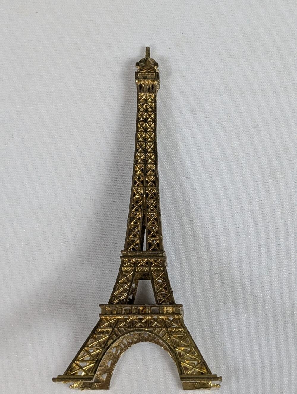 Gold Tone Metal Eiffel Tower Figurine Statue 5.5" Tall by 2.25" Square at Bottom